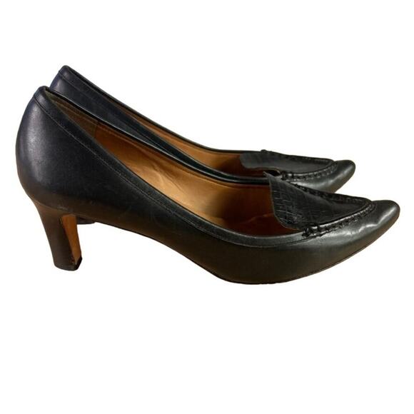 Ann Taylor Pumps Women 6 Black Leather Embossed Croc Front Loafer Pointed Toe - Picture 1 of 11